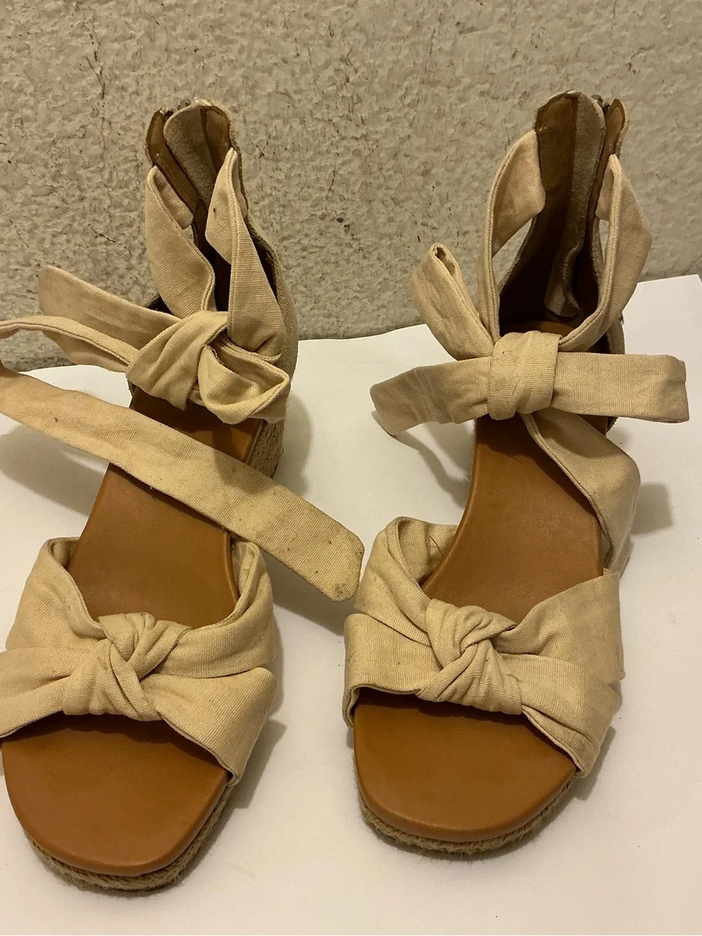 UGG Cream Canvas Knot Espadrille Wedge Sandals